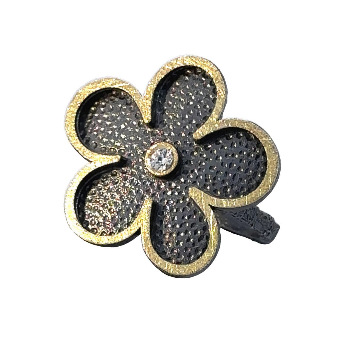 Anillo de plata, oro y brillante