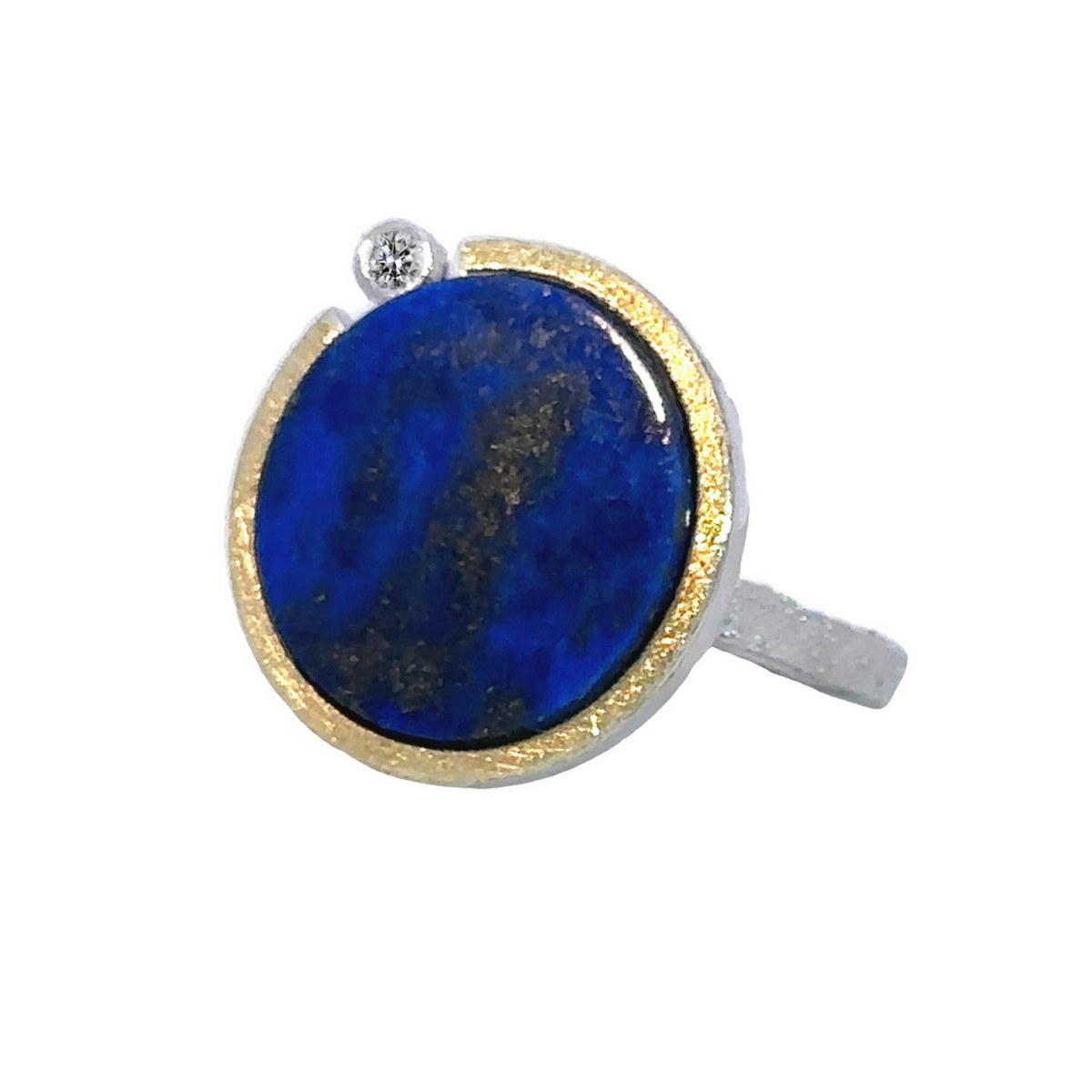 Silver, gold, brilliant and lapis lazuli ring