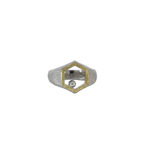 Anillo de plata, oro y brillante
