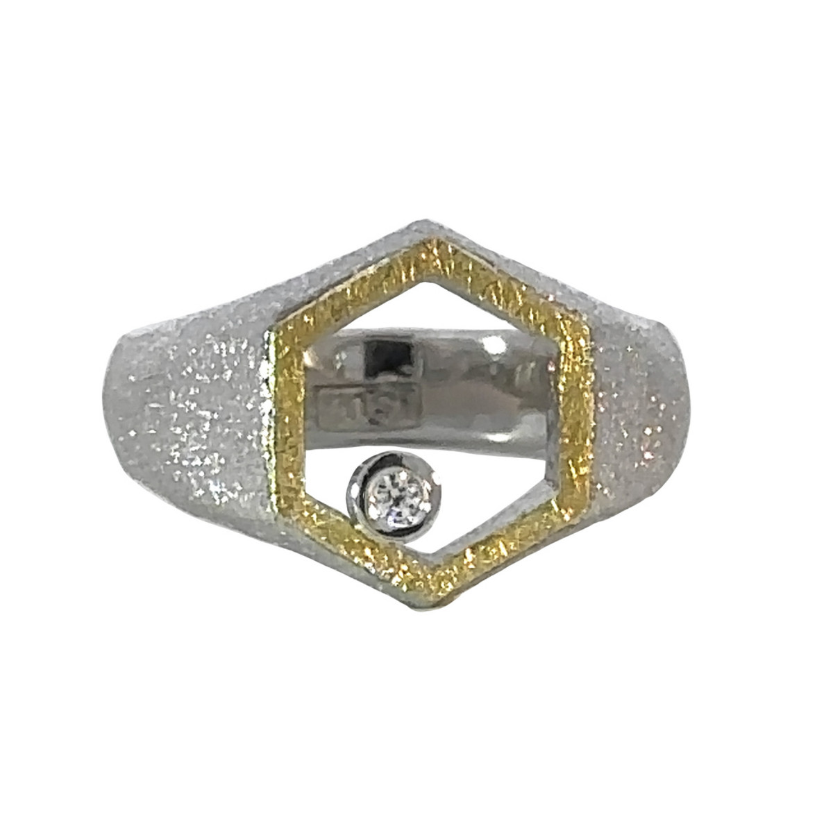 Anillo de plata, oro y brillante
