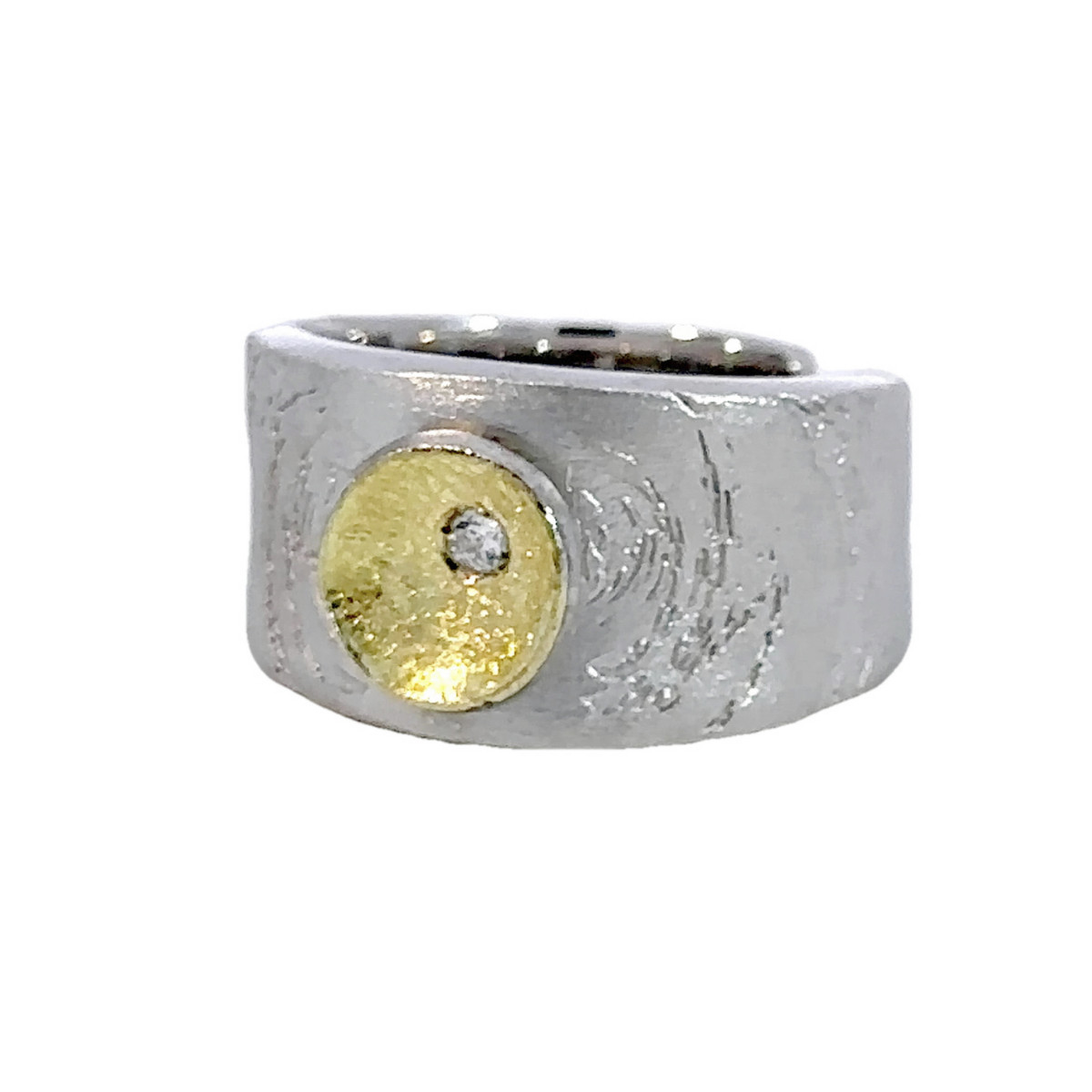 Anillo de plata, oro y brillante