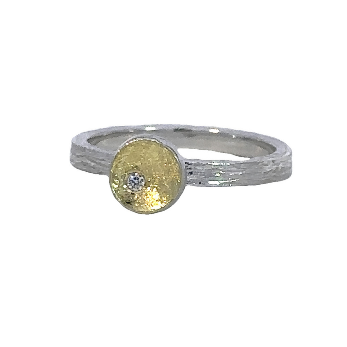 Anillo de plata, oro y brillante