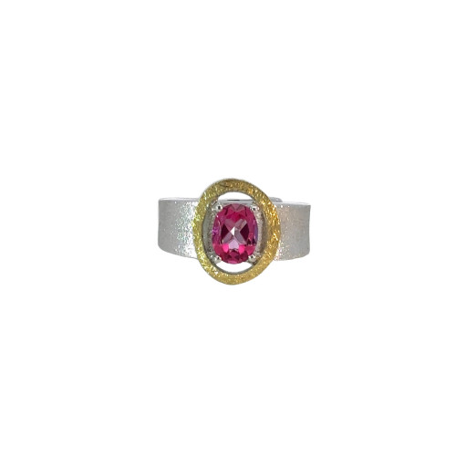 Anillo de plata, oro y topacio