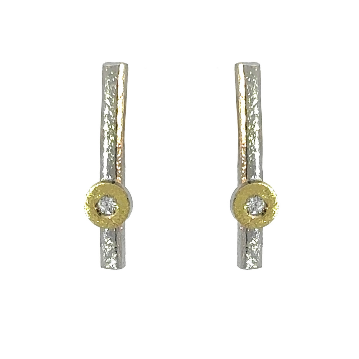 Pendientes de plata, oro y brillante