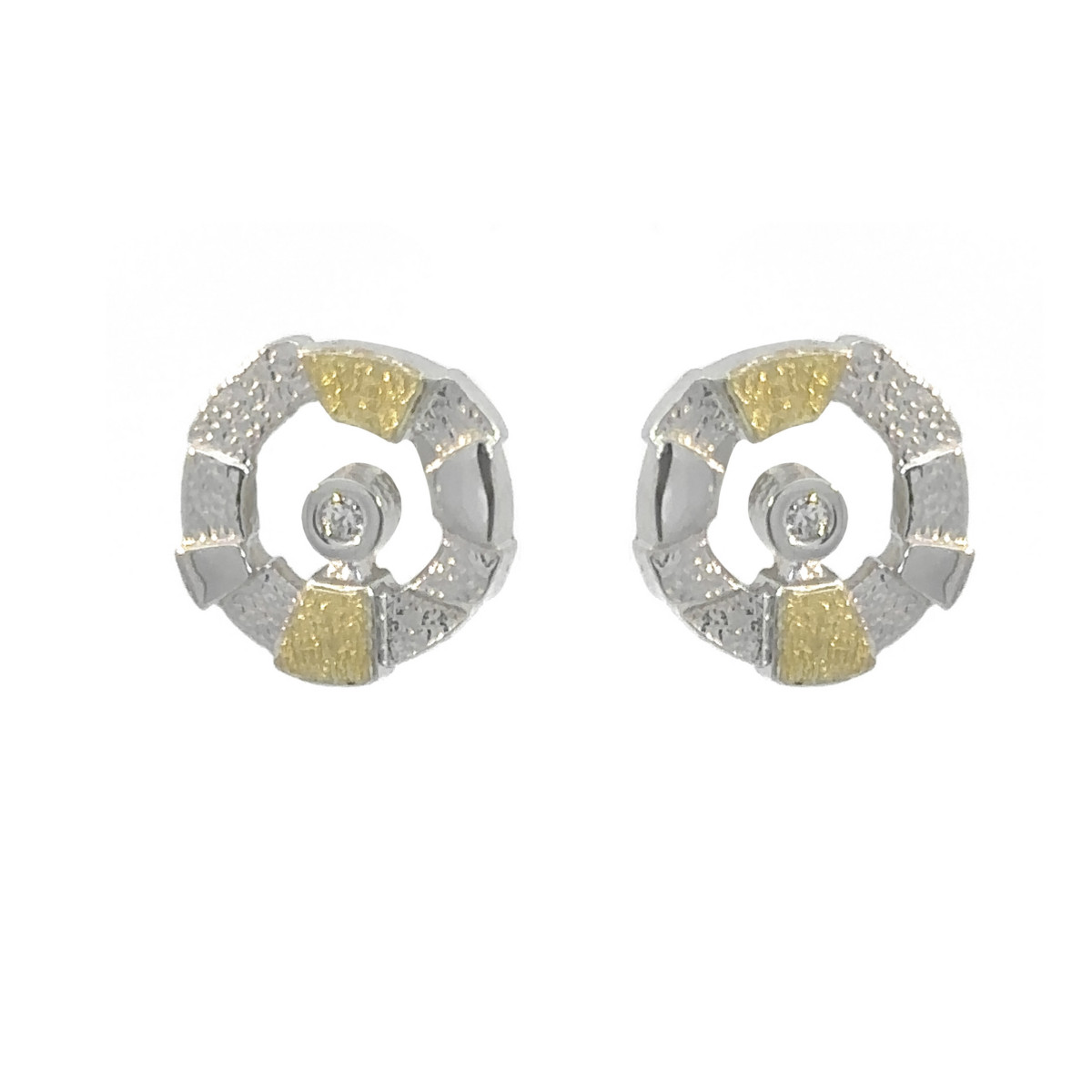 Pendientes de plata, oro y brillante