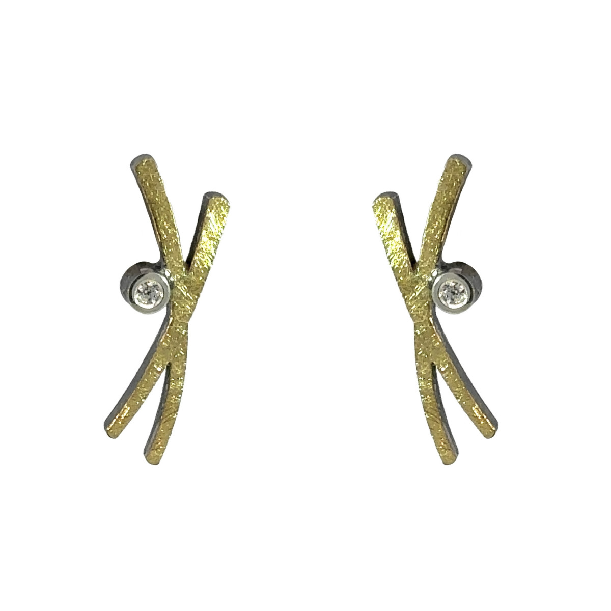 Pendientes de plata, oro y brillante
