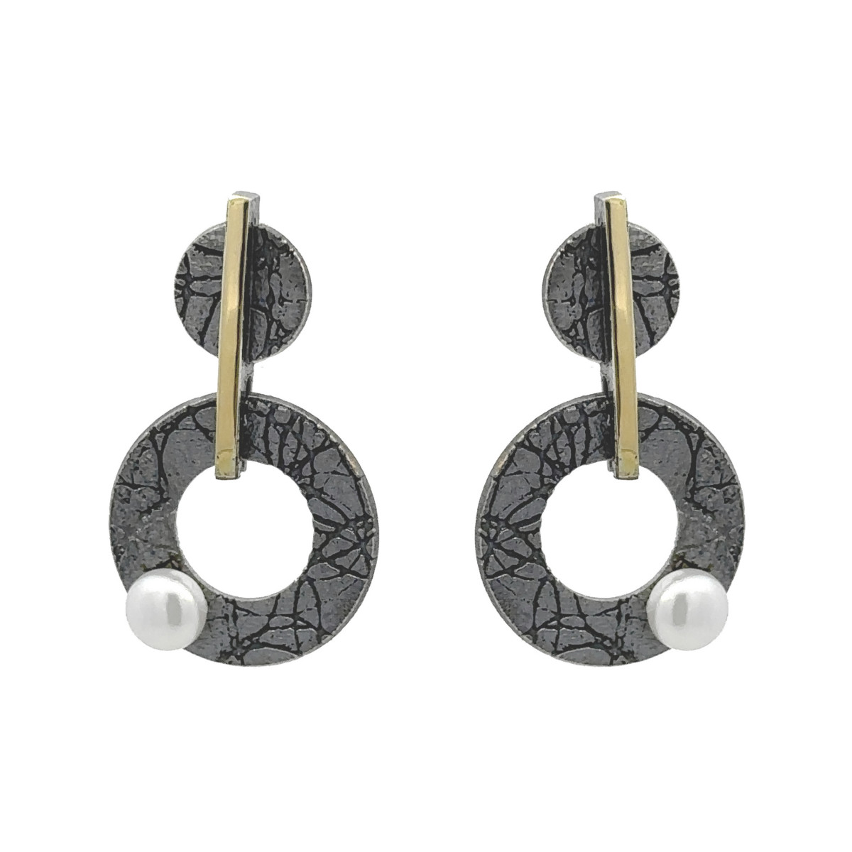 Pendientes de plata, oro y perlas