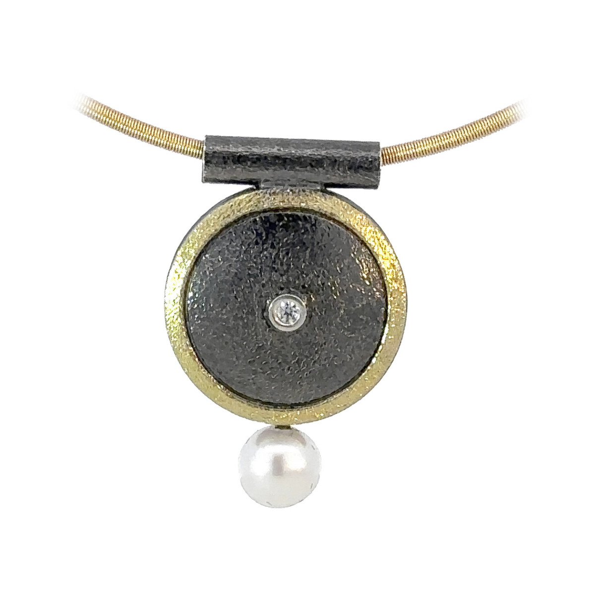 Silver, 18k gold and 0.015ct brilliant pendant