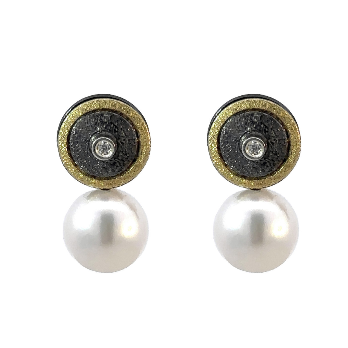 Pendientes de plata, oro, brillante y perla