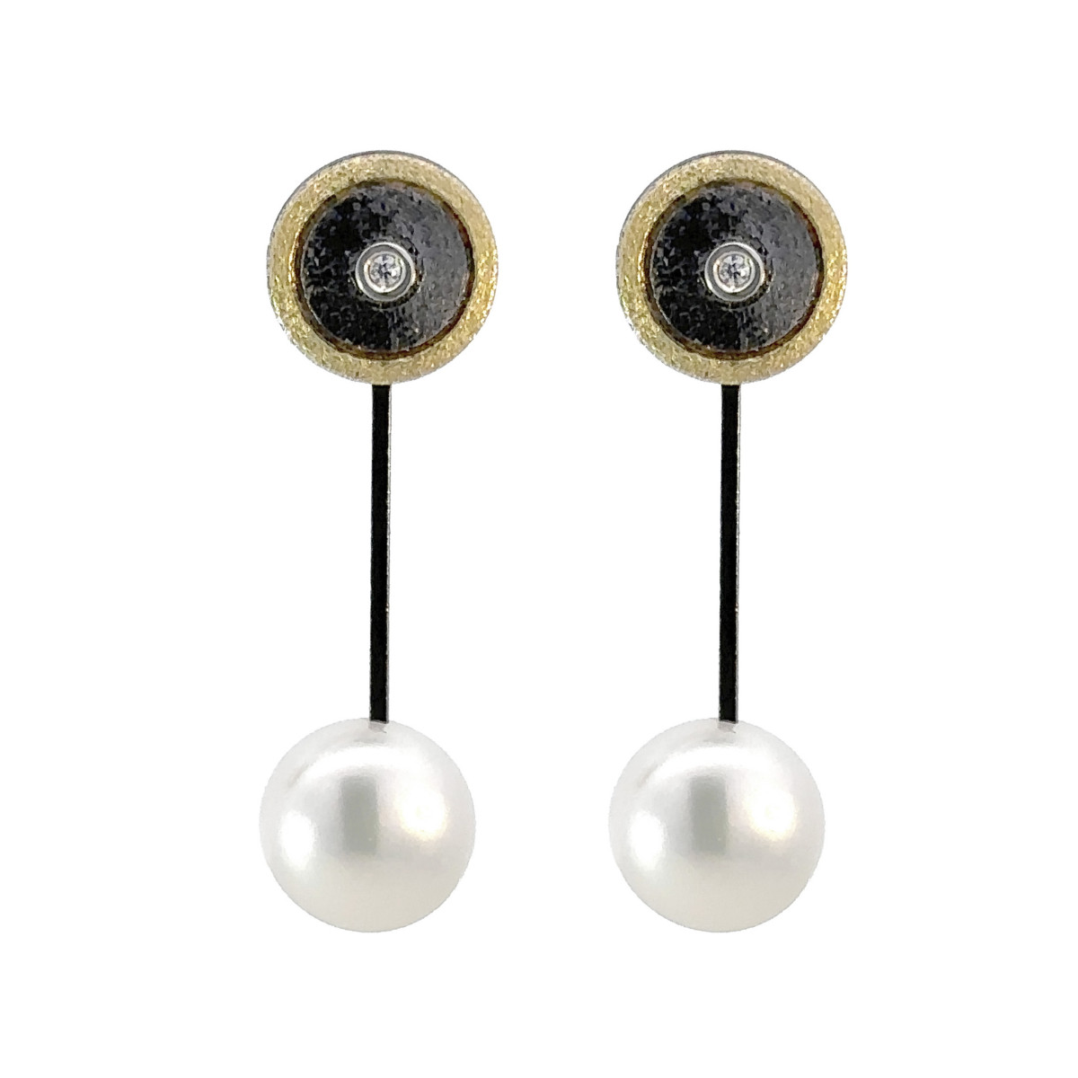 Pendientes de plata, oro, brillante y perla