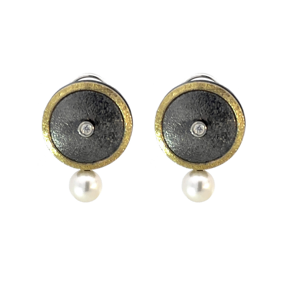 Pendientes de plata, oro, brillante y perla