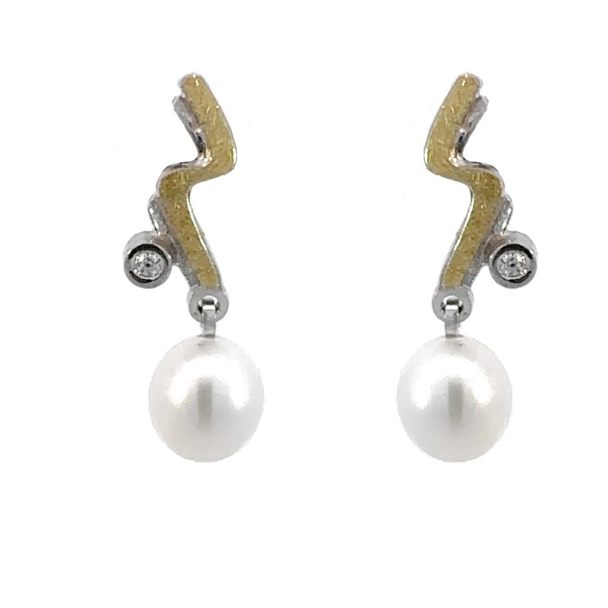Pendientes de plata, oro, brillante y perla