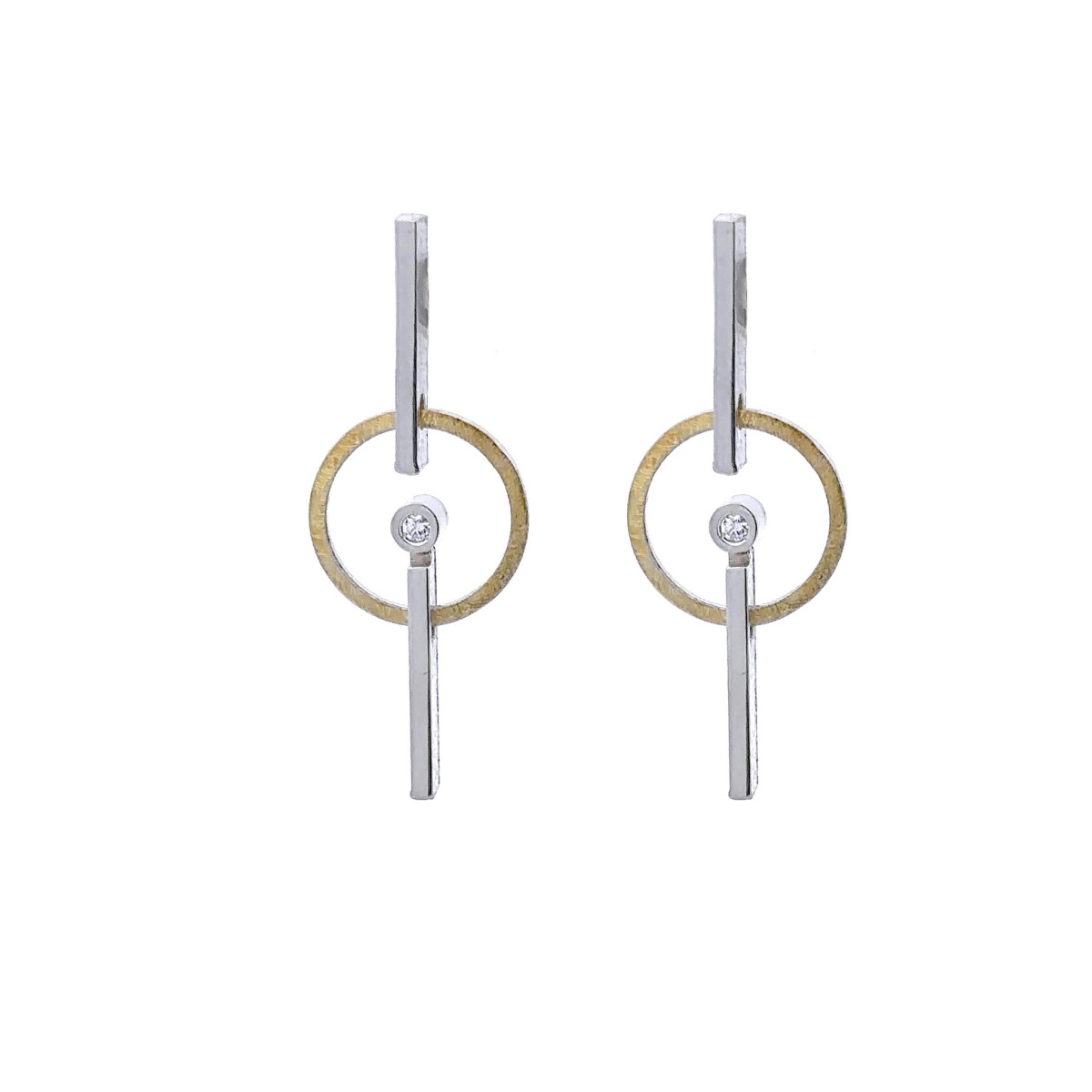 Pendientes de plata, oro y brillante