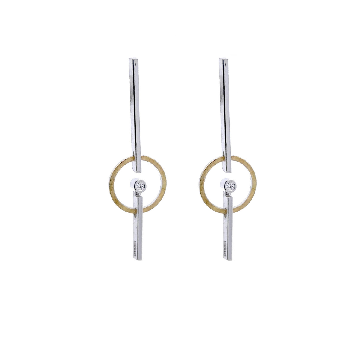 Pendientes de plata, oro y brillante