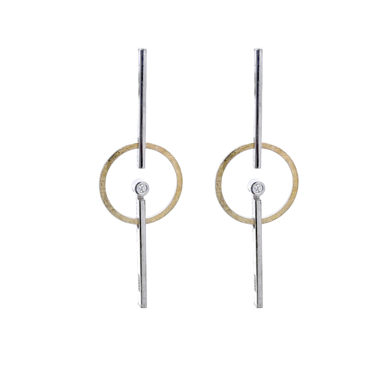 Pendientes de plata, oro y brillante