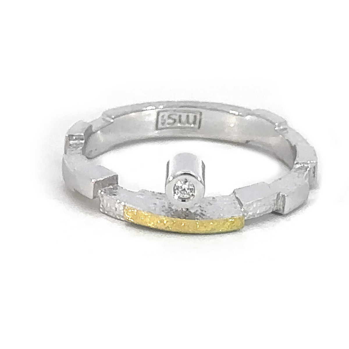 Anillo de plata, oro y brillante