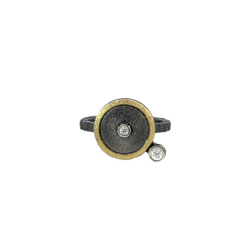 Silver, gold and diamond ring