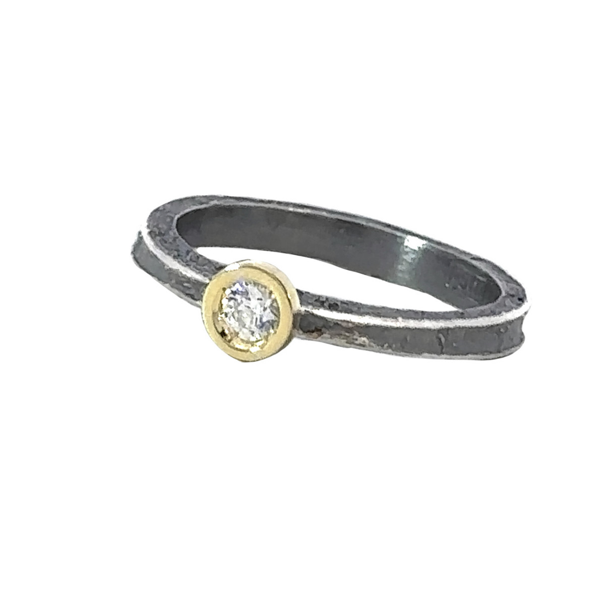 Silver, gold and grown laboratory  brilliant ring