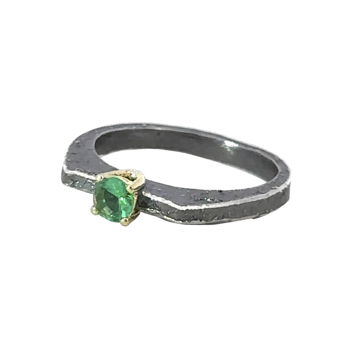 Silver, gold and emerald ring