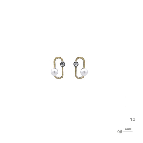Pendientes de plata, oro, diamante lab y perla