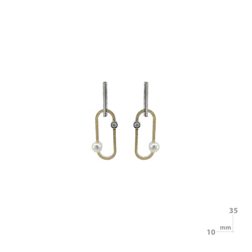 Pendientes de plata, oro, diamante lab y perla
