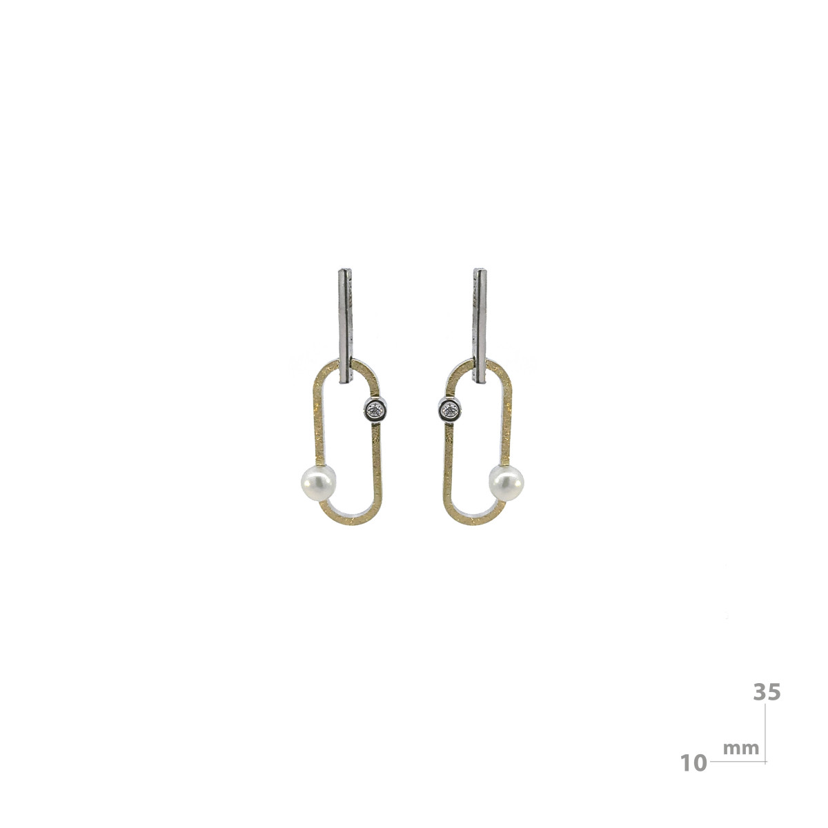 Pendientes de plata, oro, brillante y perla
