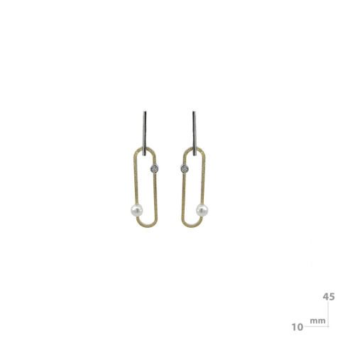 Pendientes de plata, oro, diamante lab y perla