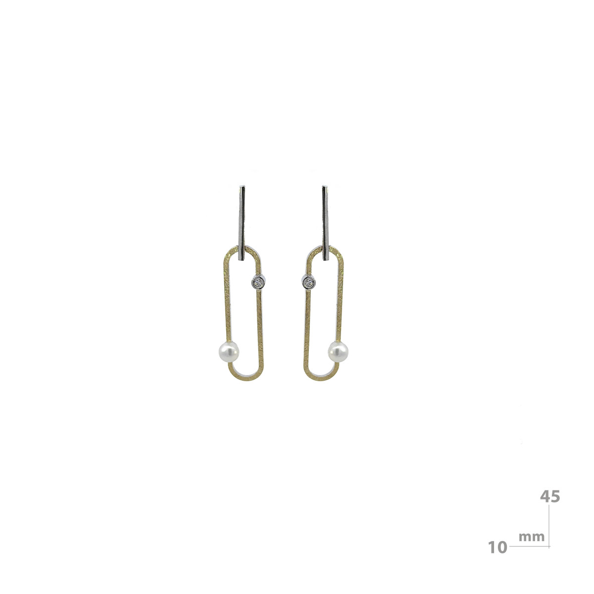 Pendientes de plata, oro, brillante y perla