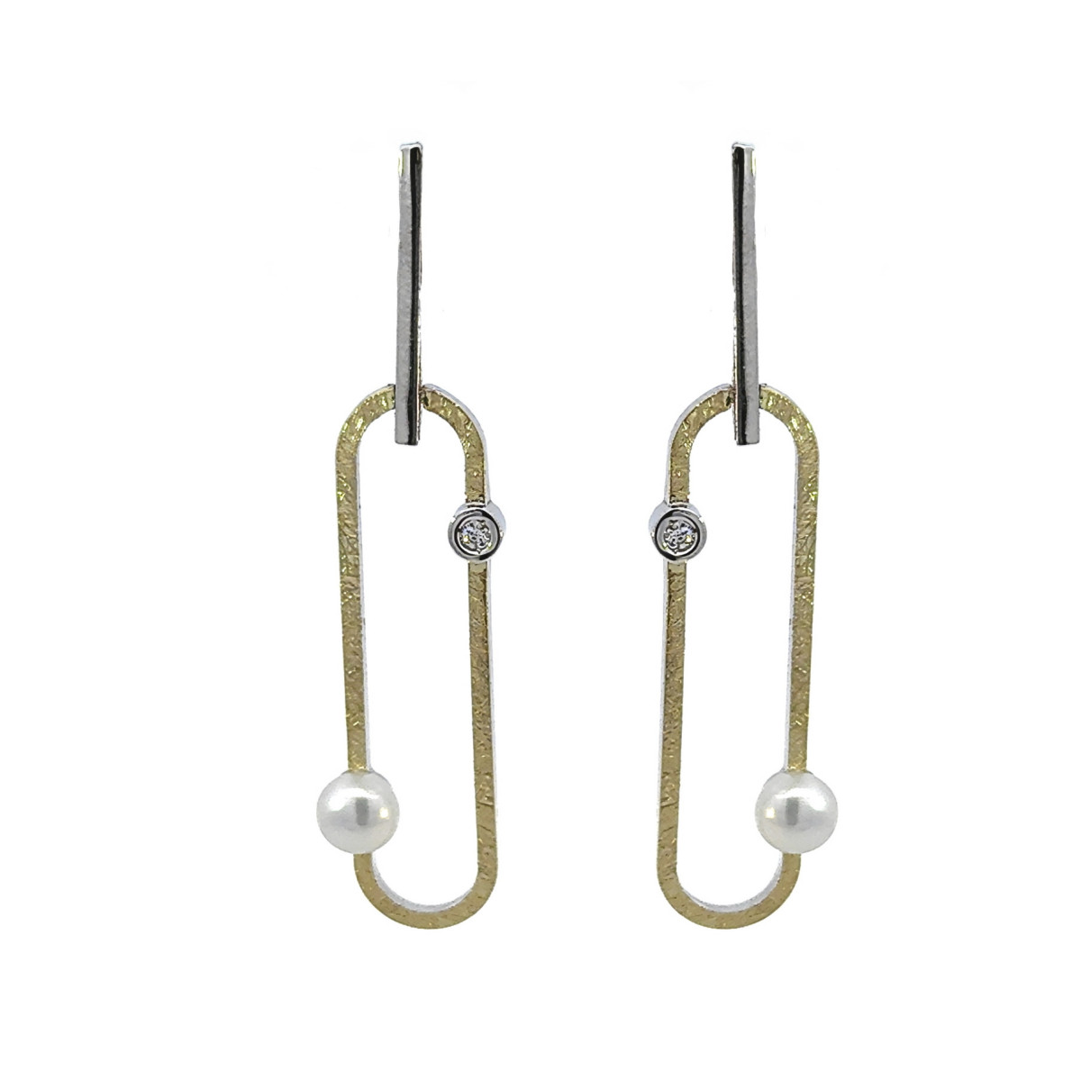 Pendientes de plata, oro, brillante y perla