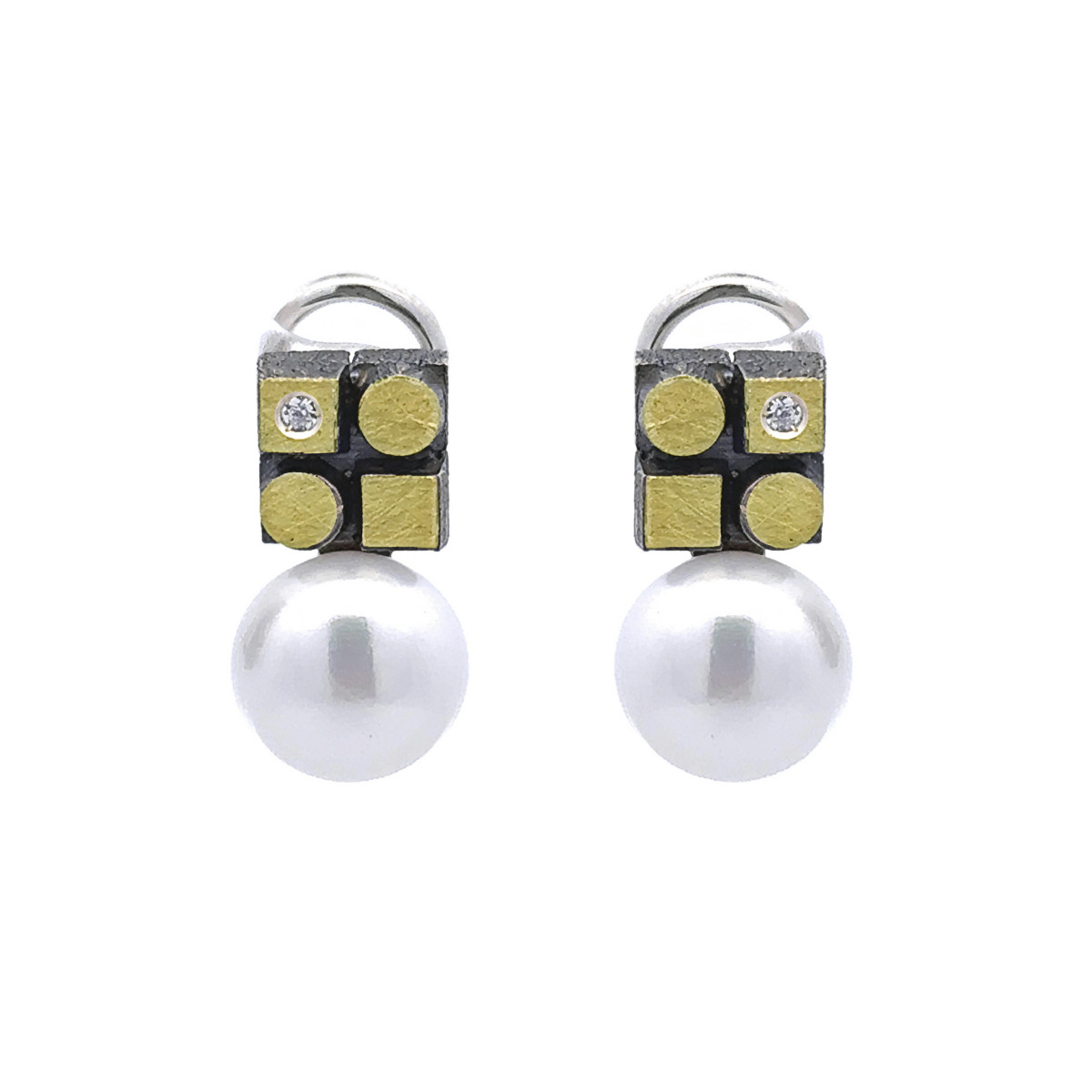 Pendientes de plata, oro y brillante