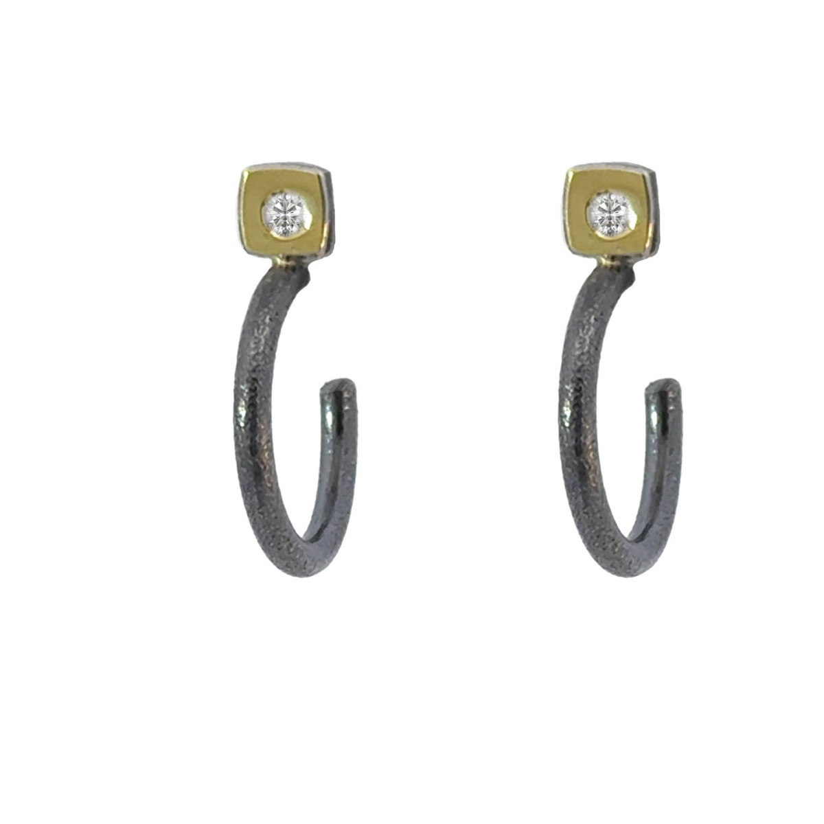 Pendientes de plata, oro y brillante