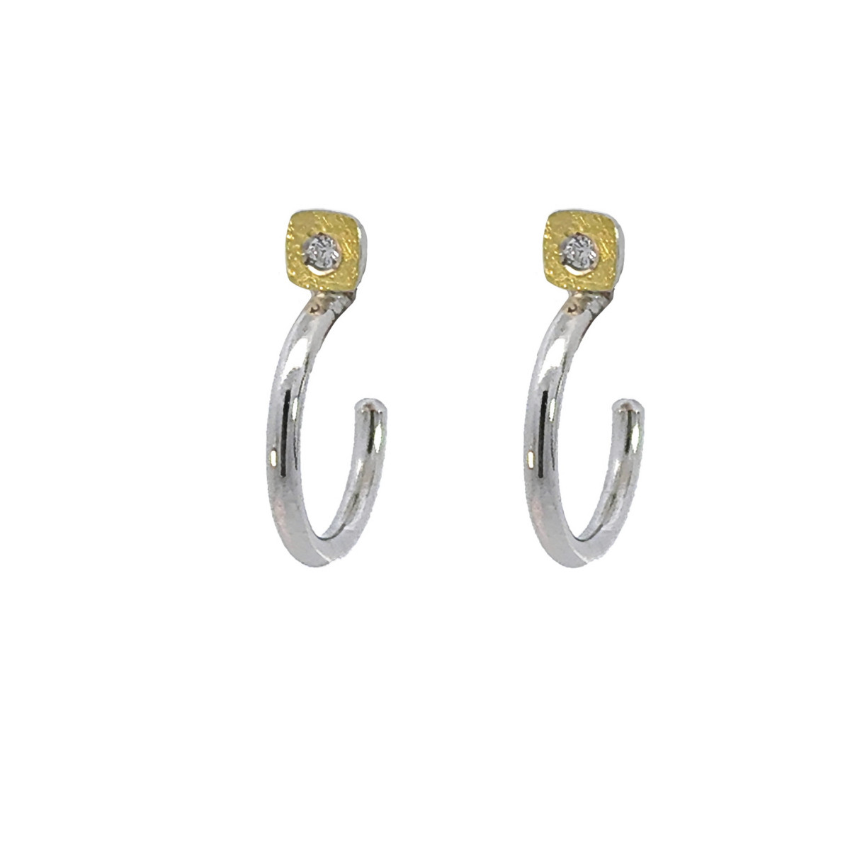 Pendientes de plata, oro y brillante