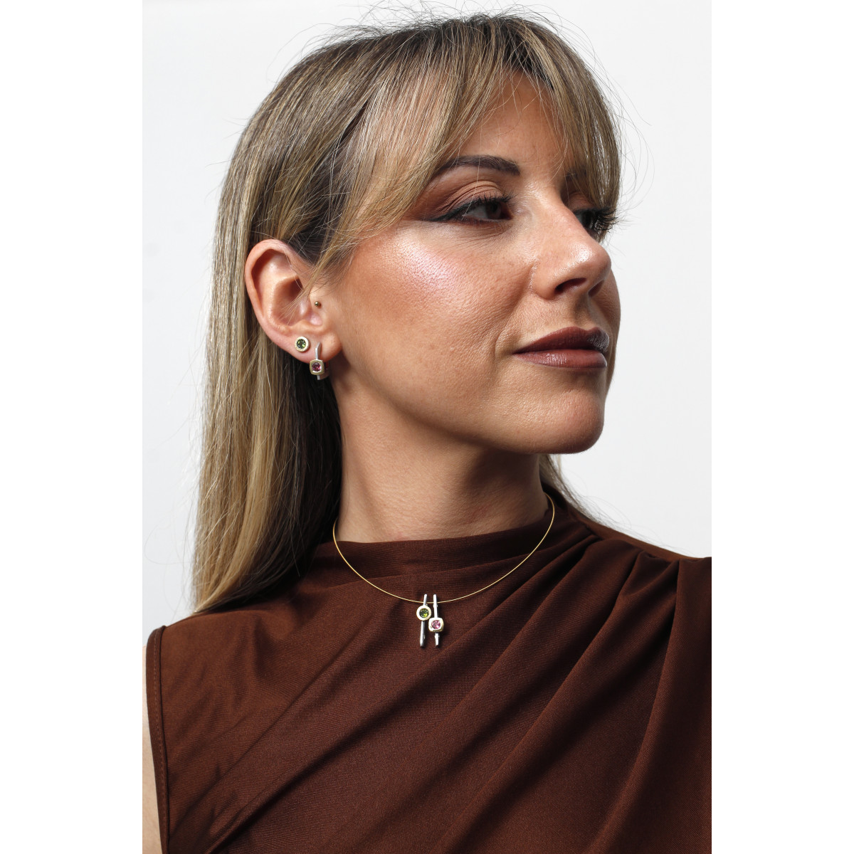 Silver, gold and tourmaline pendant