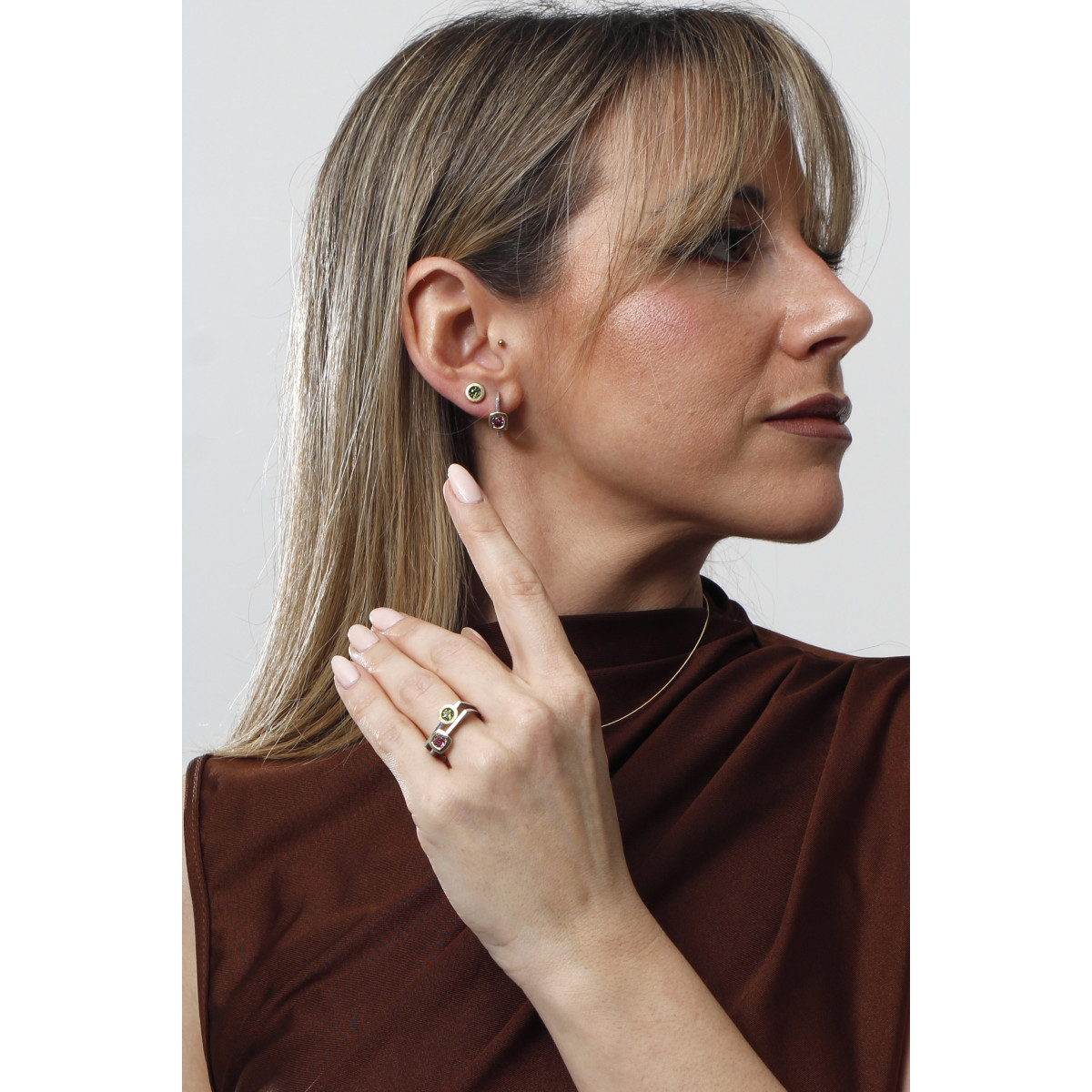 Silver, gold and tourmaline earrings