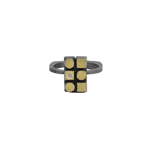 Anillo de plata, oro y brillante