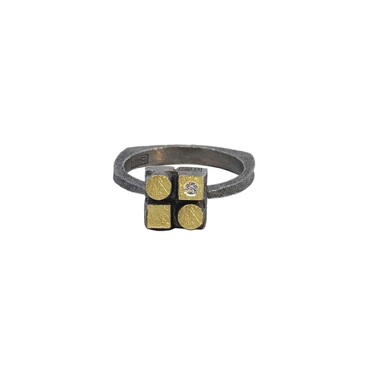 Anillo de plata, oro y brillante