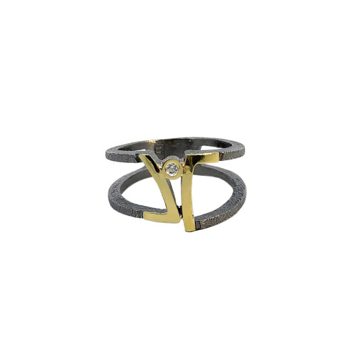 Silver, gold and brilliant ring