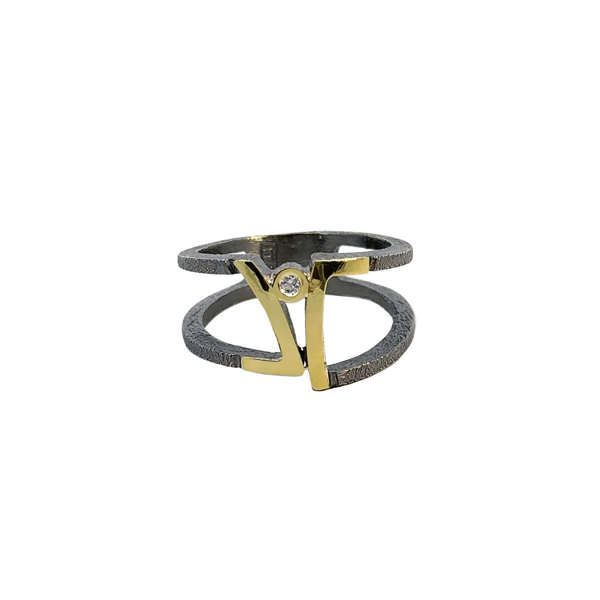 Anillo de plata, oro y brillante