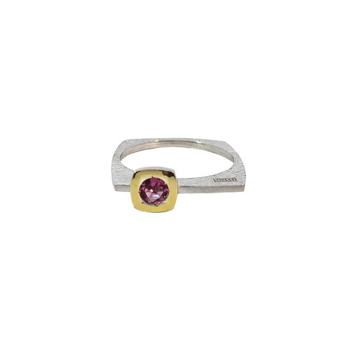 Silver, gold and tourmaline ring