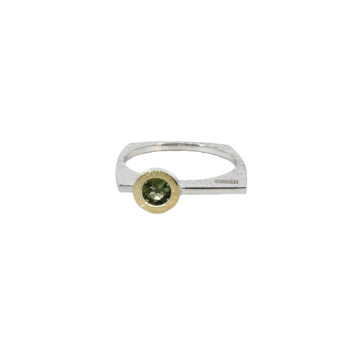 Silver, 18k gold and green tourmaline ring