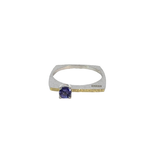 Silver, gold and tanzanite ring