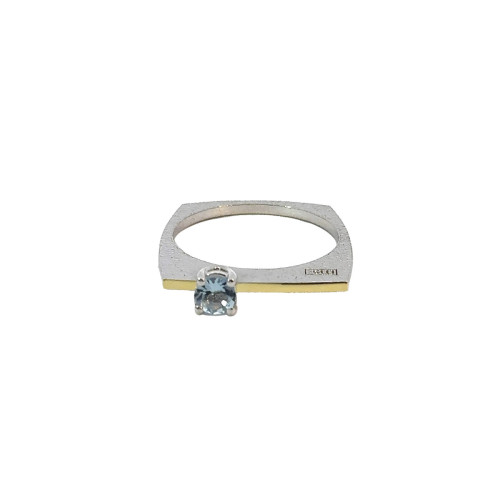 Silver, gold and aquamarine ring