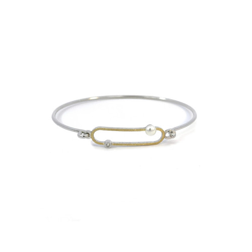 Pulsera de plata, oro, diamante lab y perla