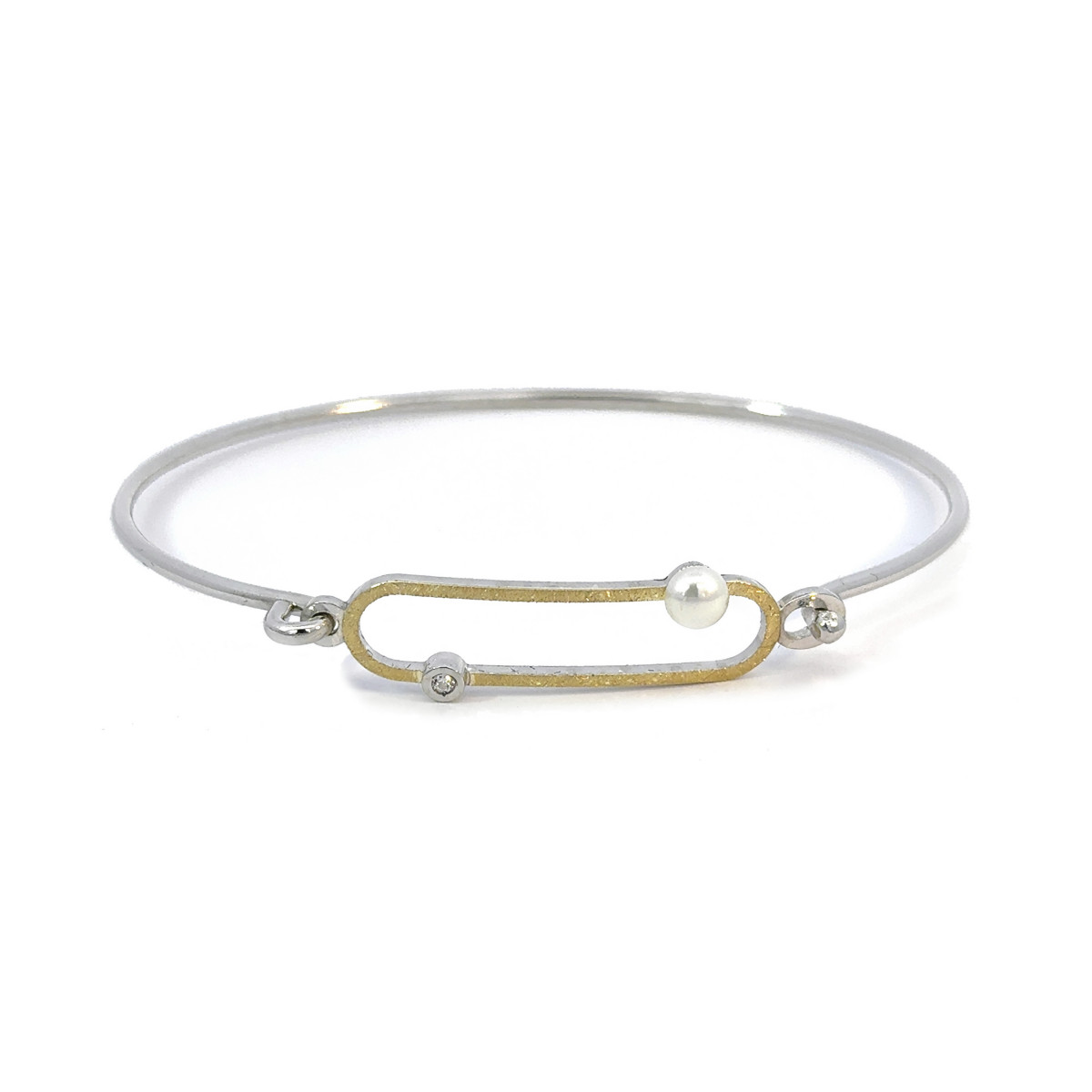 Pulsera de plata, oro, brillante y perla