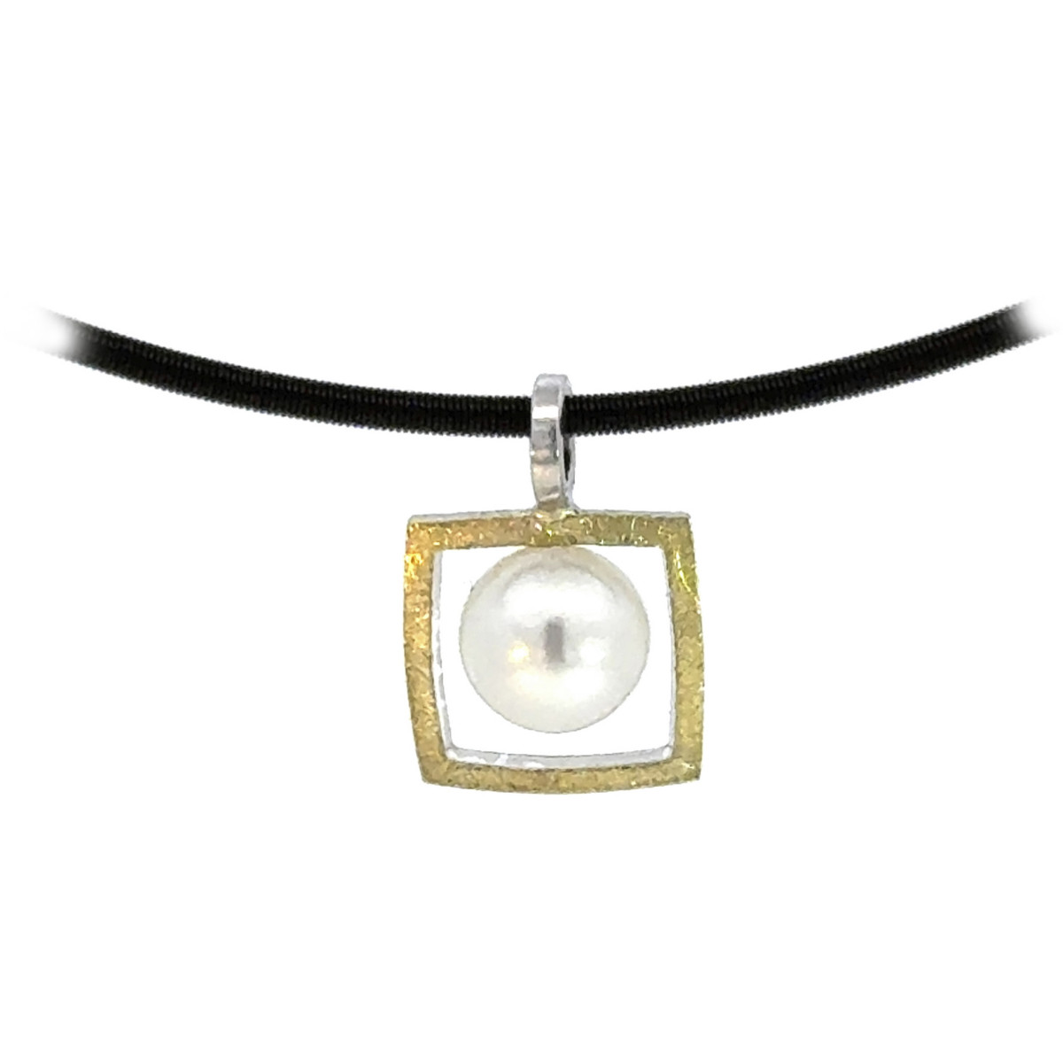 Silver, gold and cultured pearl pendant