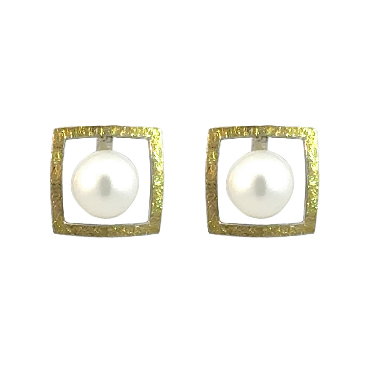 Silver, gold and cultured pearl earrings