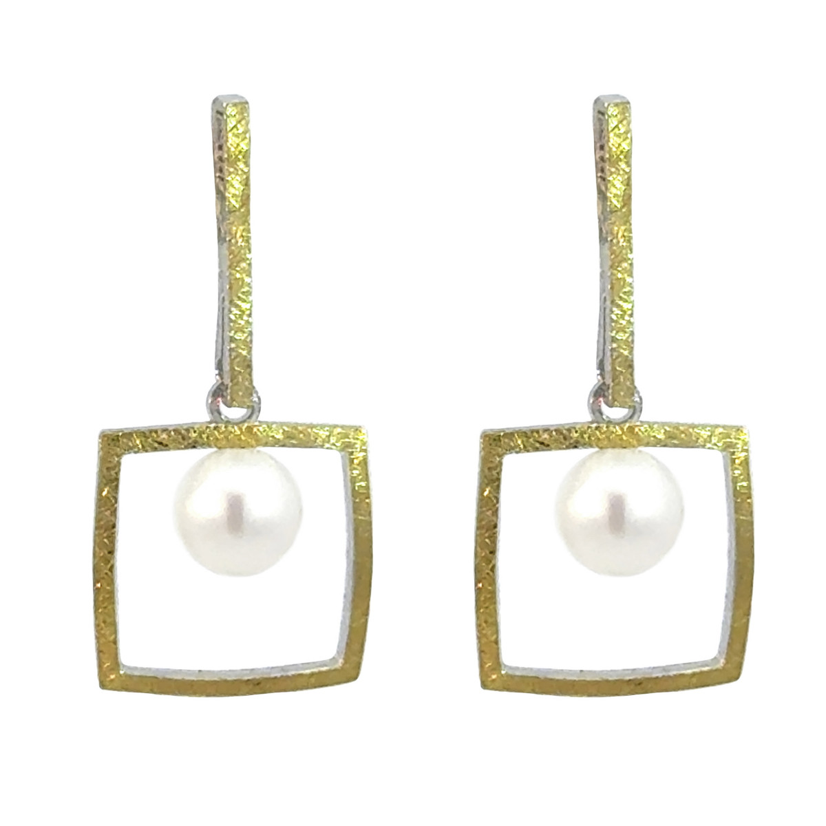 Silver, gold and cultured pearl earrings
