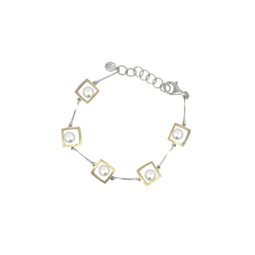 Silver, gold and cultured pearl bracelet