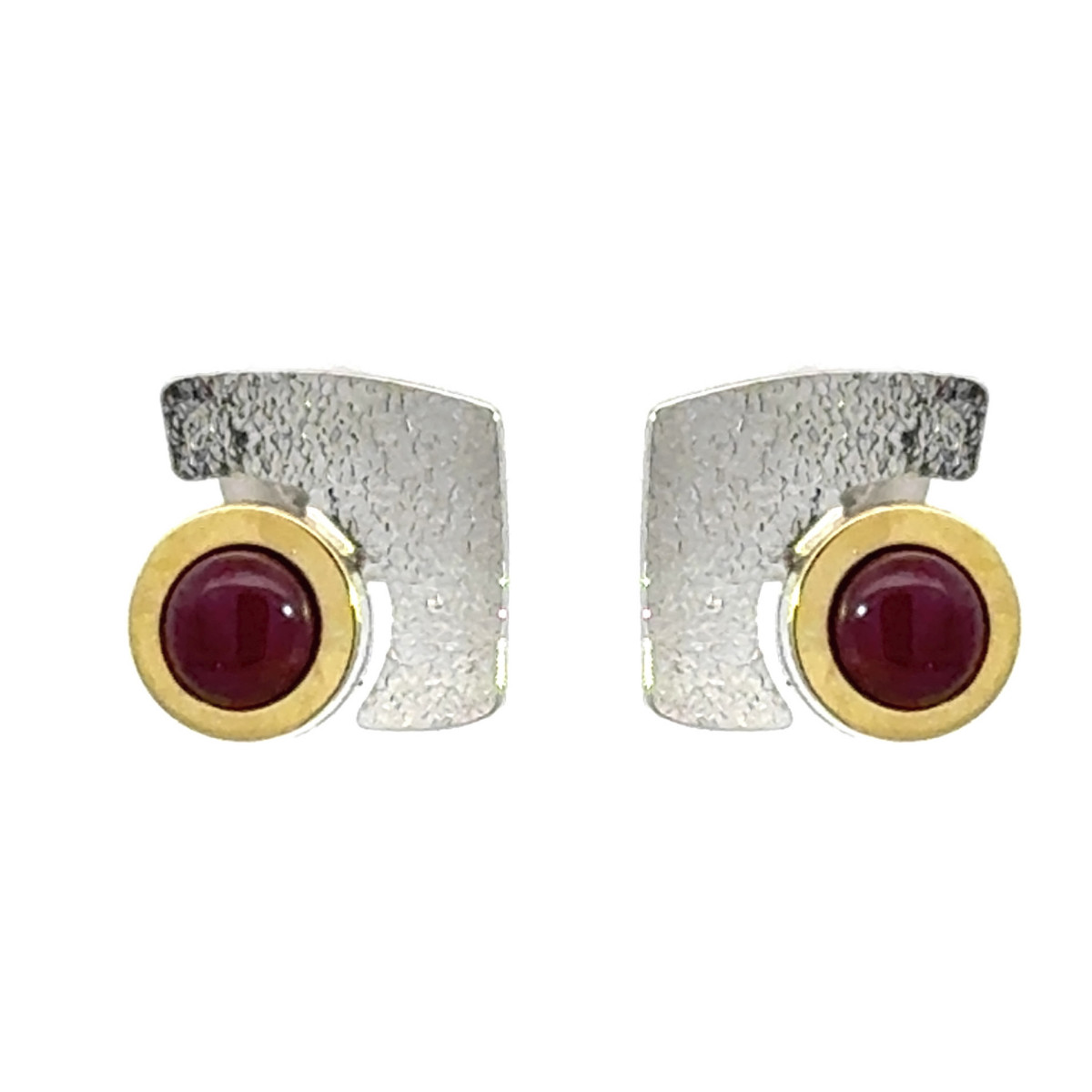 Silver, gold and ruby ​​earrings