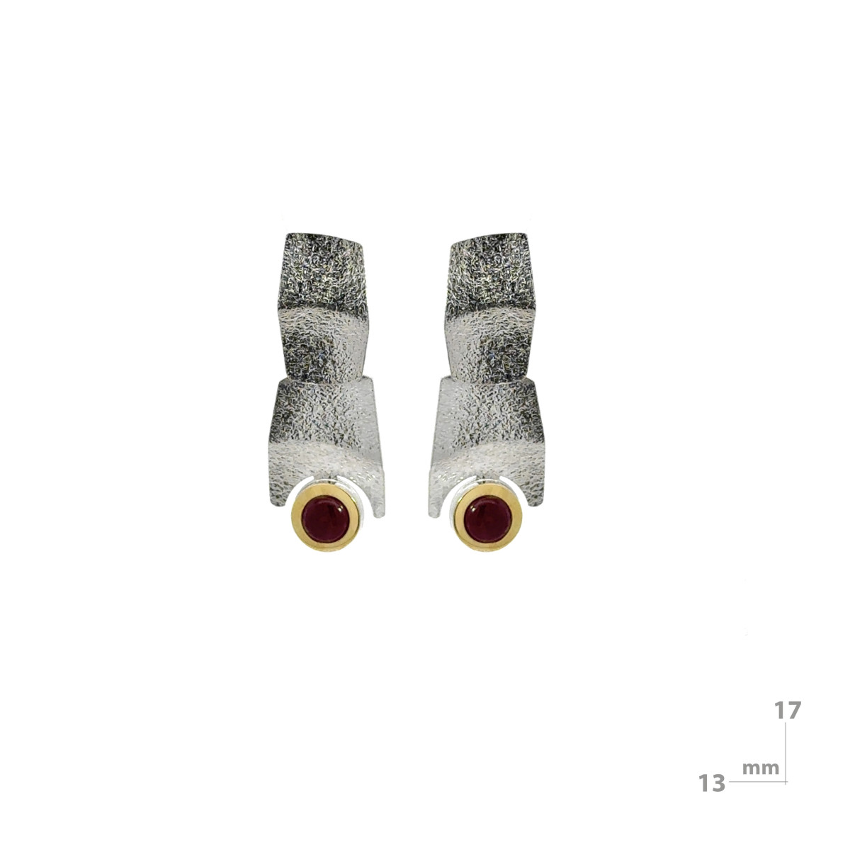 Silver, gold and ruby ​​earrings